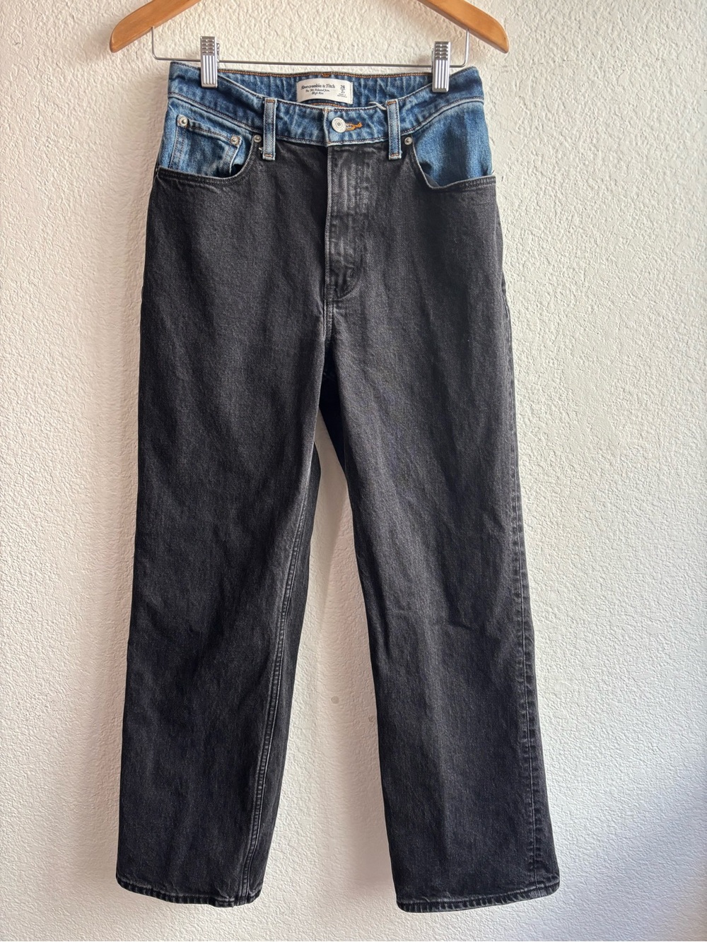 Abercrombie & Fitch Two-Tone Straight Leg Jeans in Black and Blue
